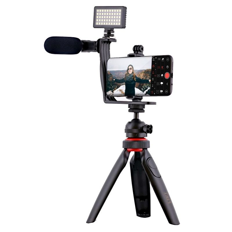 Kit de montage vidéo Y-49, microphone et projecteur LED pour smartphone,  trépied télécommande